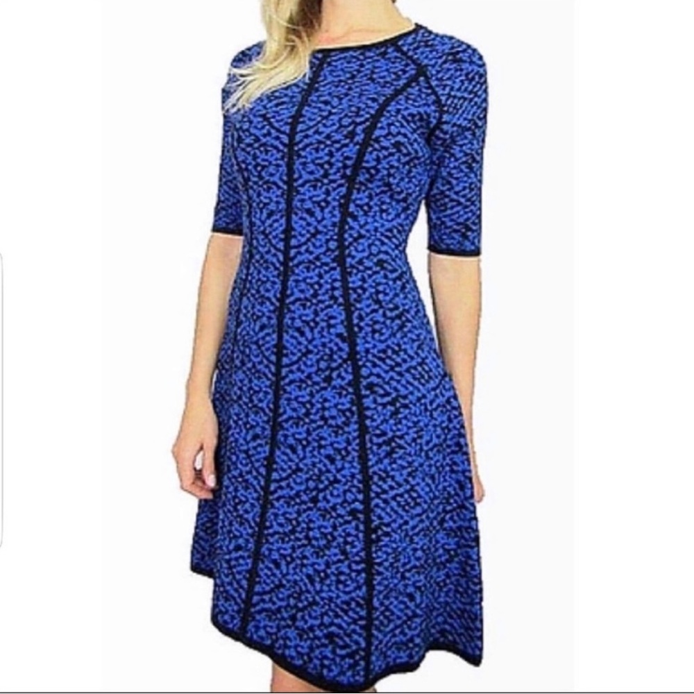 Karl Lagerfeld Paris Blue & Black Sweater Dress, Sz L